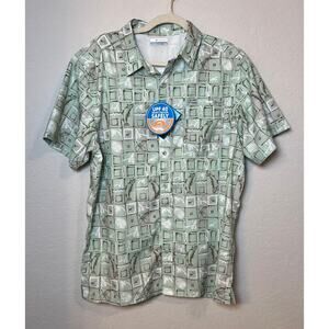 Men's Columbia PFG Mint‎ Green and Gray Short Sleeve Fishing Shirt Size M NEW